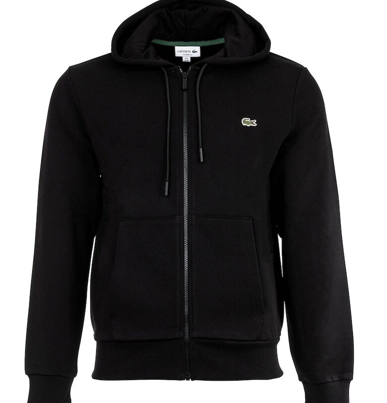 Поларено худи с цип и скосени джобове - Черен Lacoste