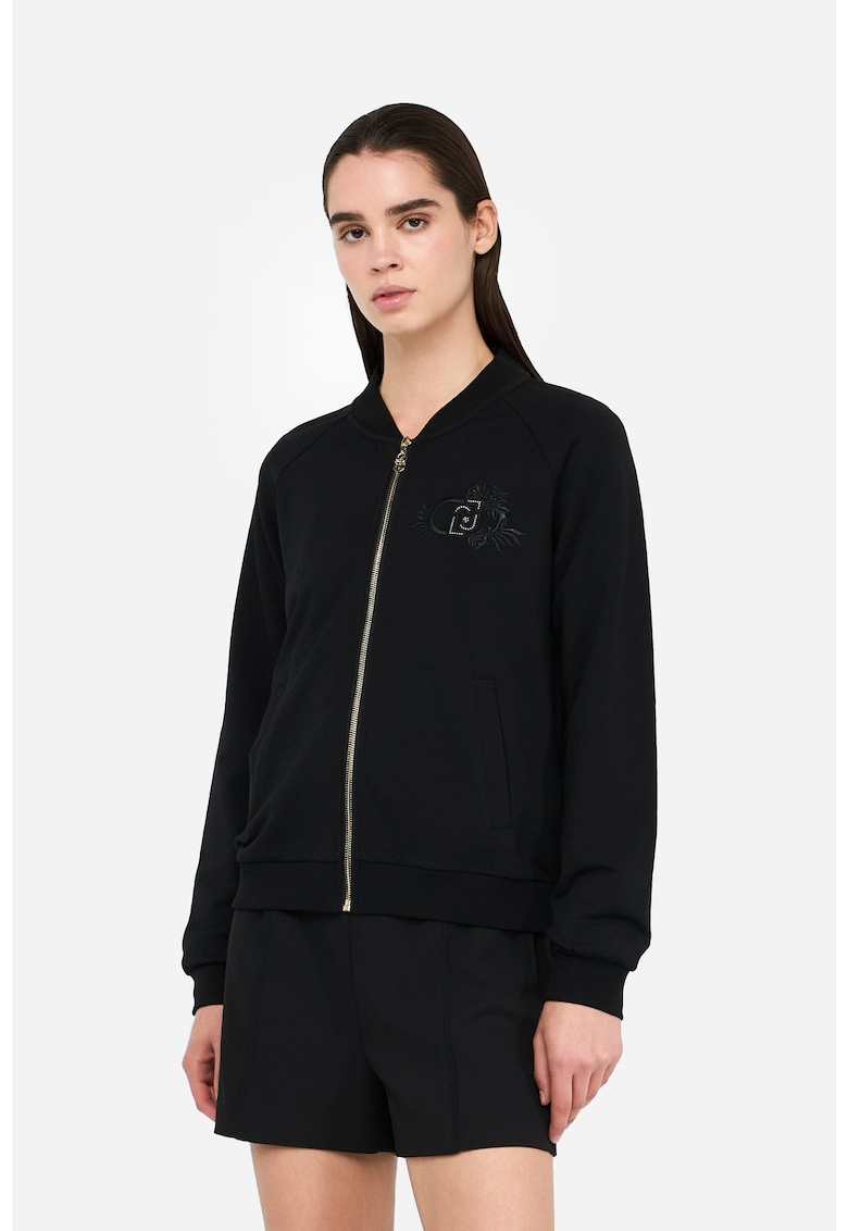 Поларено яке бомбър с бродерия - Черен Liu Jo