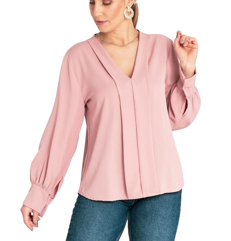 Полиестерна блуза -  розова - елегантни детайли - мек материал - за жени - размер SM Figl