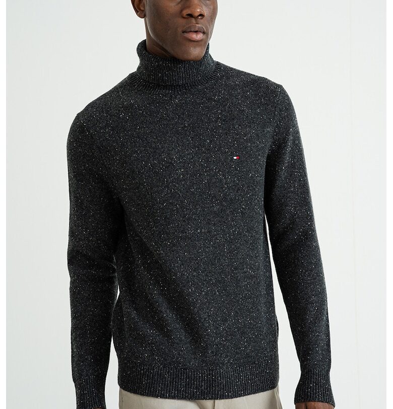 Поло с вълна - Антрацитно сиво Tommy Hilfiger