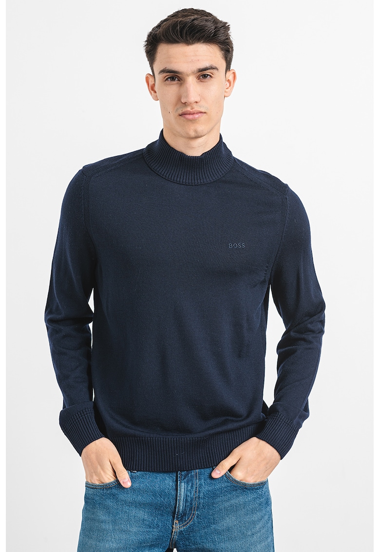 Поло с вълна - Тъмносин BOSS