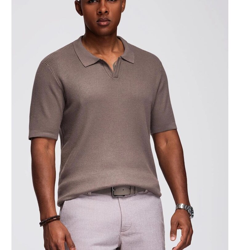 Поло тениска от вискоза  OM-POSS-0160 - Бежов OMBRE