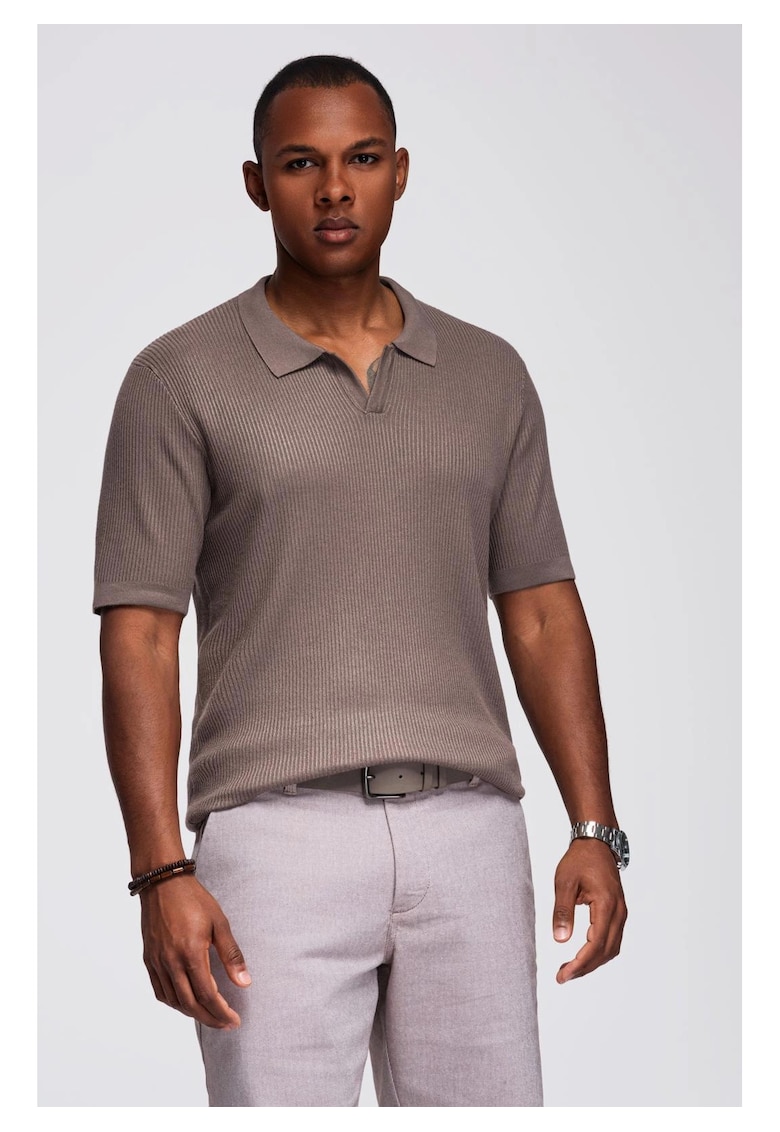 Поло тениска от вискоза OM-POSS-0160 - Бежов OMBRE