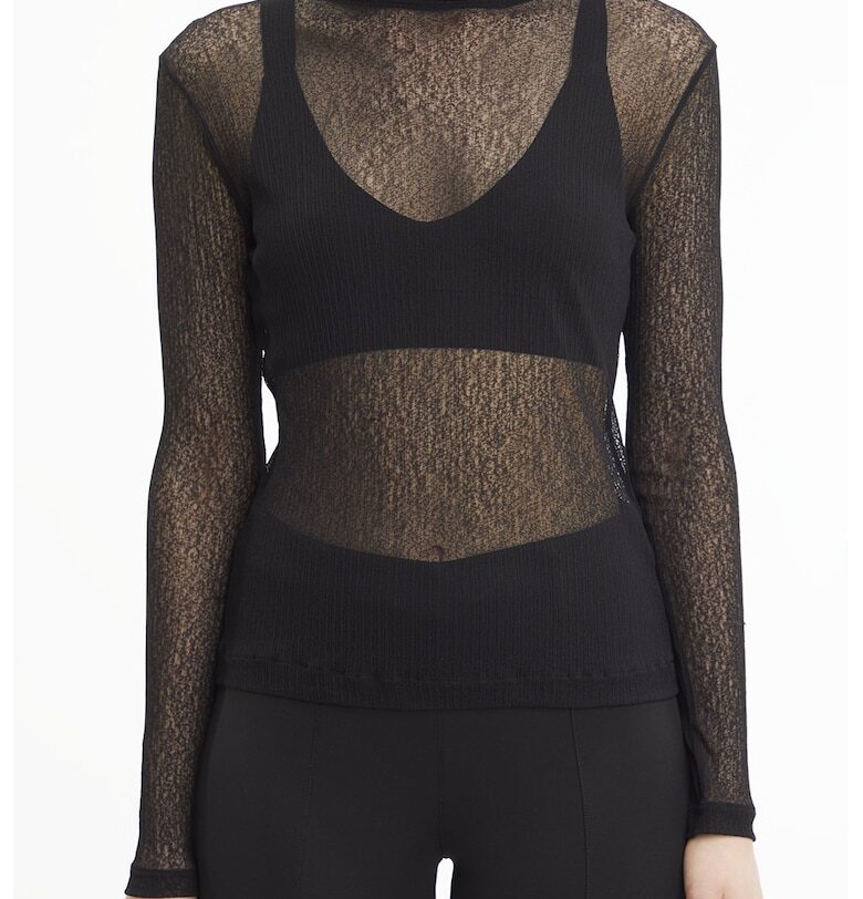 Полупрозрачна блуза по тялото - Черен CALVIN KLEIN