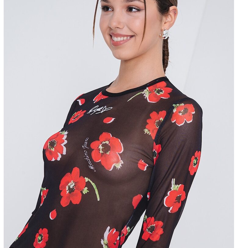 Полупрозрачна блуза с флорален принт - Червен/Черен Moschino Jeans