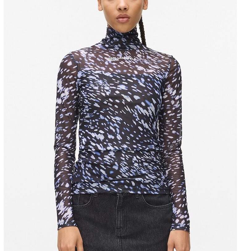 Полупрозрачна блуза тип поло - Мръснобял/Син KARL LAGERFELD JEANS