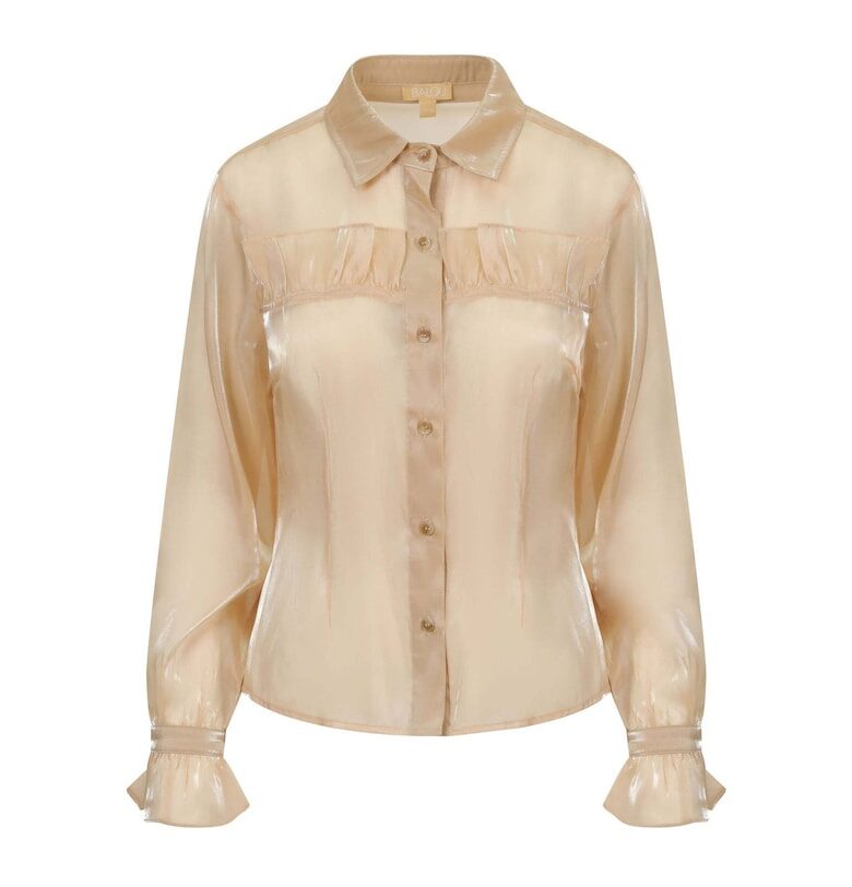 Полупрозрачна риза от органза с набирания - Бежов BALOU