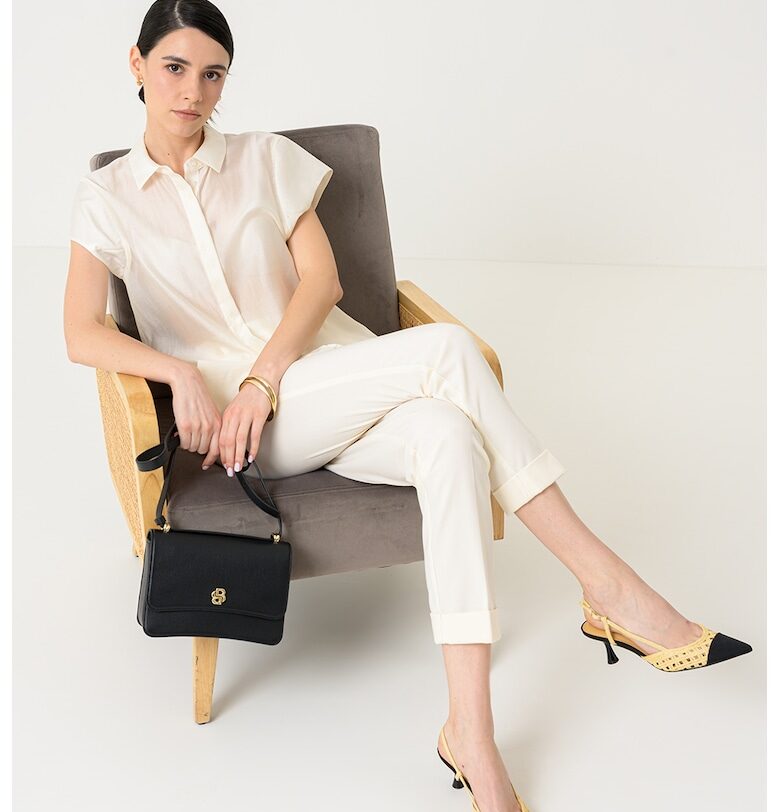 Полупрозрачна риза с къси ръкави - Крем Stefanel