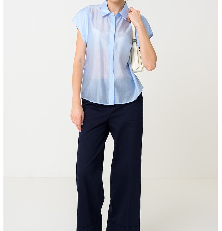 Полупрозрачна риза с къси ръкави - Пастелносин Stefanel