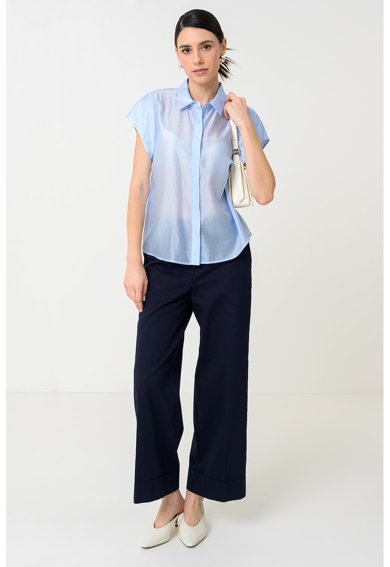 Полупрозрачна риза с къси ръкави - Пастелносин Stefanel