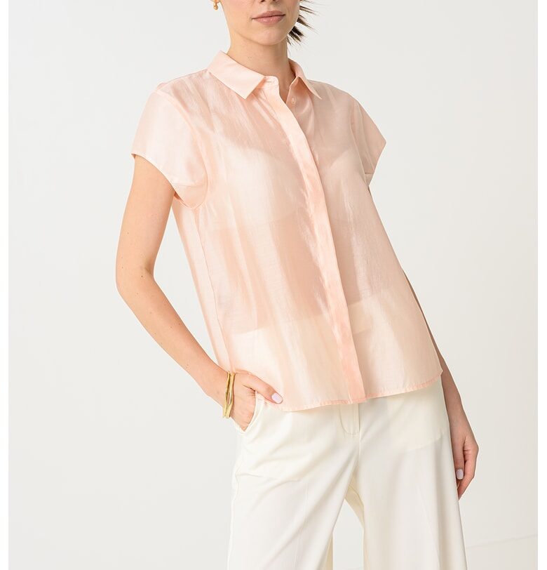 Полупрозрачна риза с къси ръкави - Праскова Stefanel