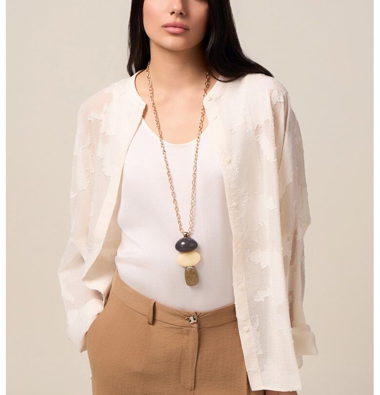 Полупрозрачна риза с принт - Крем Oltre