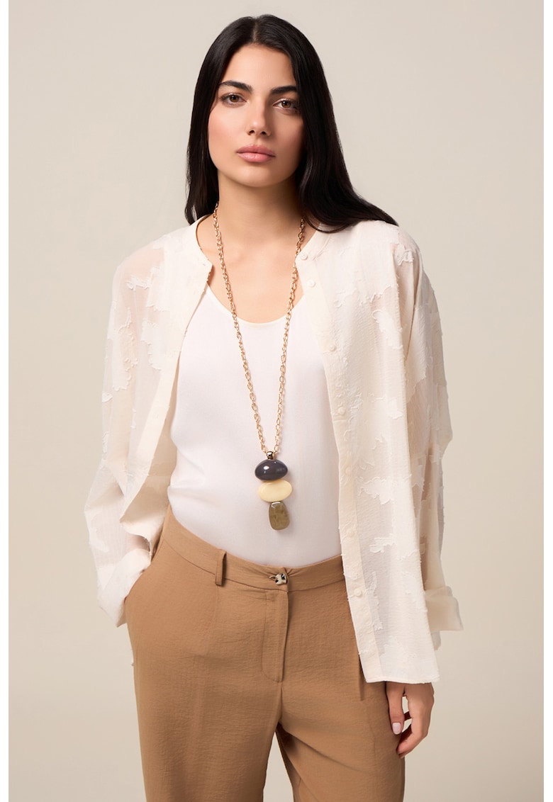 Полупрозрачна риза с принт - Крем Oltre