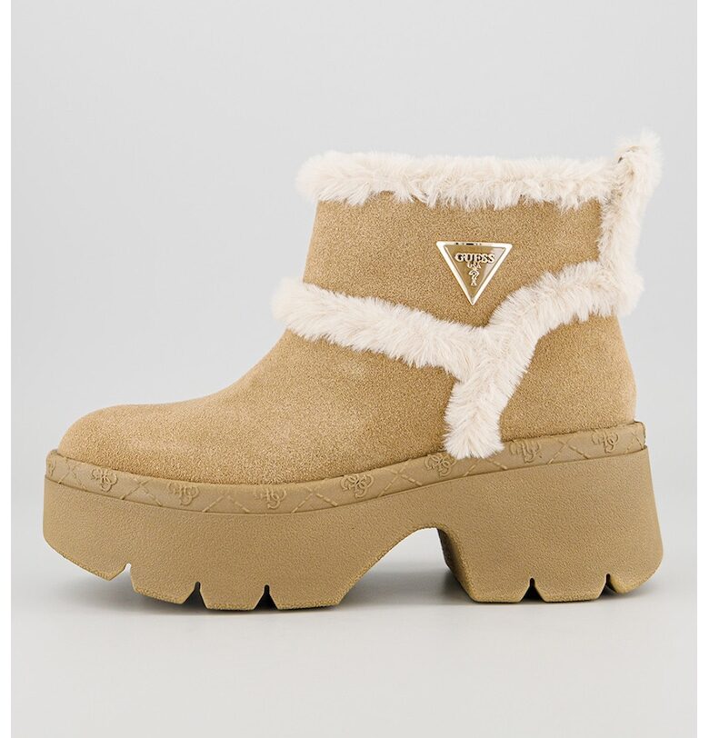 Полускосени боти от еко велур с еко пух - Светлокафяв GUESS
