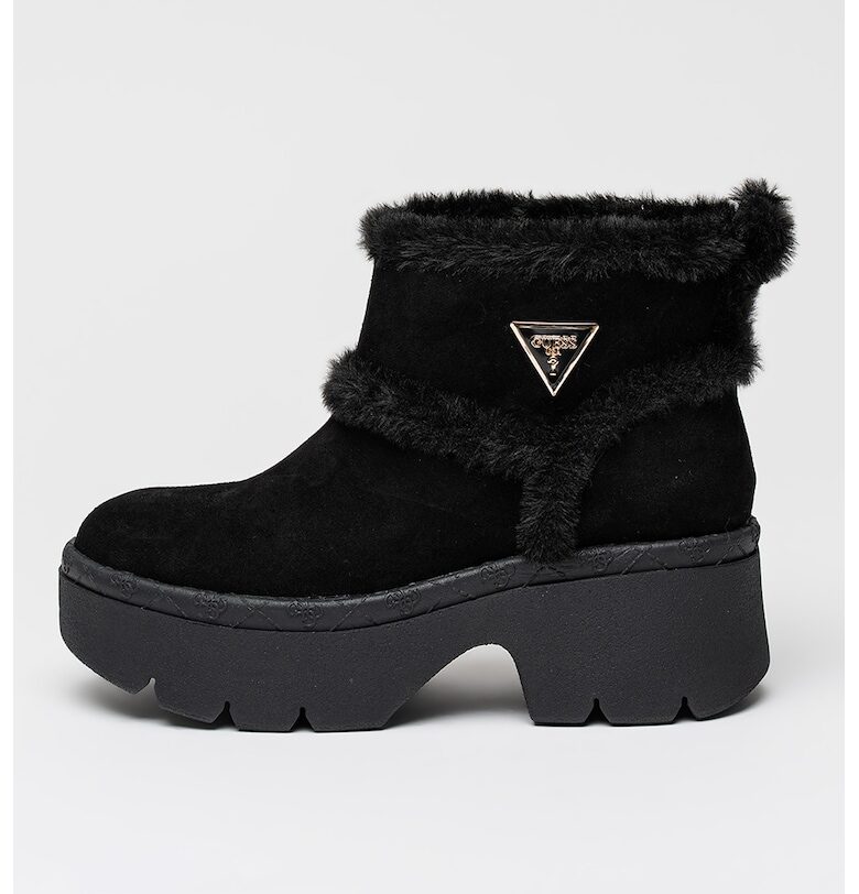 Полускосени боти от еко велур с еко пух - Черен GUESS