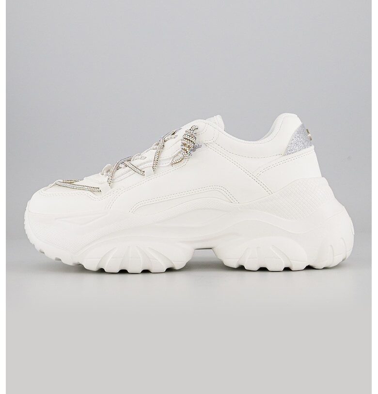 Полускосени маратонки Bliss Shine с връзки и декоративни камъни - Бял/Сребрист Buffalo