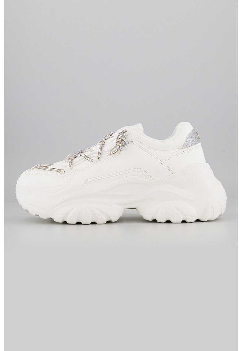 Полускосени маратонки Bliss Shine с връзки и декоративни камъни - Бял/Сребрист Buffalo