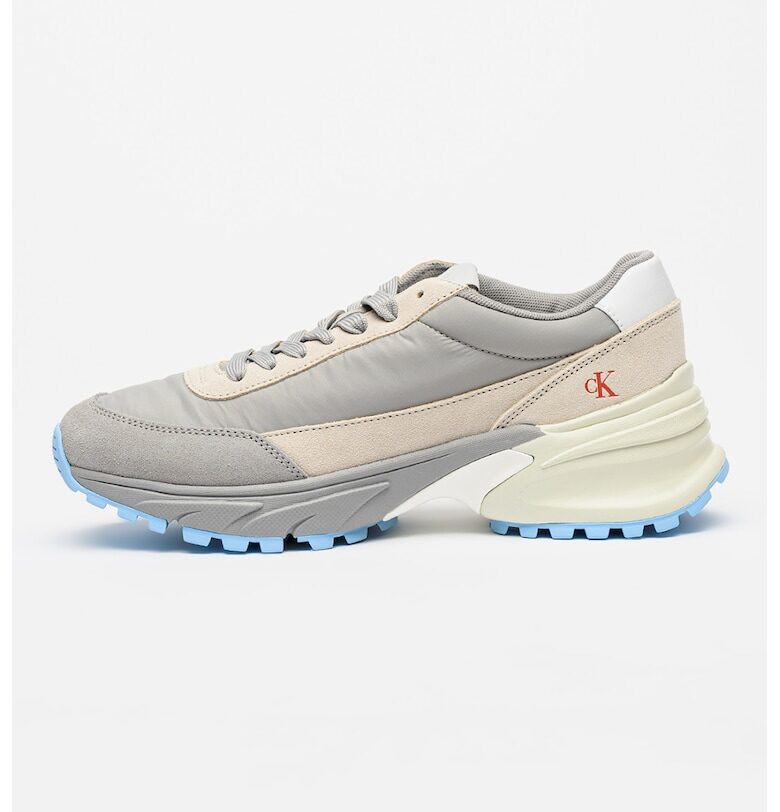 Полускосени маратонки с велур и текстил - Сив/Светло кафяво CALVIN KLEIN JEANS