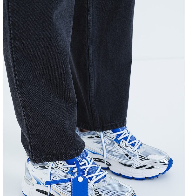 Полускосени спортни обувки с мрежести зони - Син/Сребрист OFF-WHITE