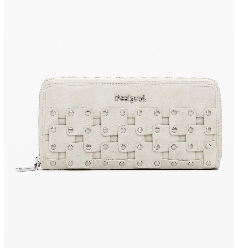 Портмоне от еко велур с цип - Мръснобял DESIGUAL