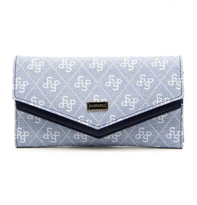 Портмоне от еко кожа с монограм - Светлосин/Тъмносин SilverPolo