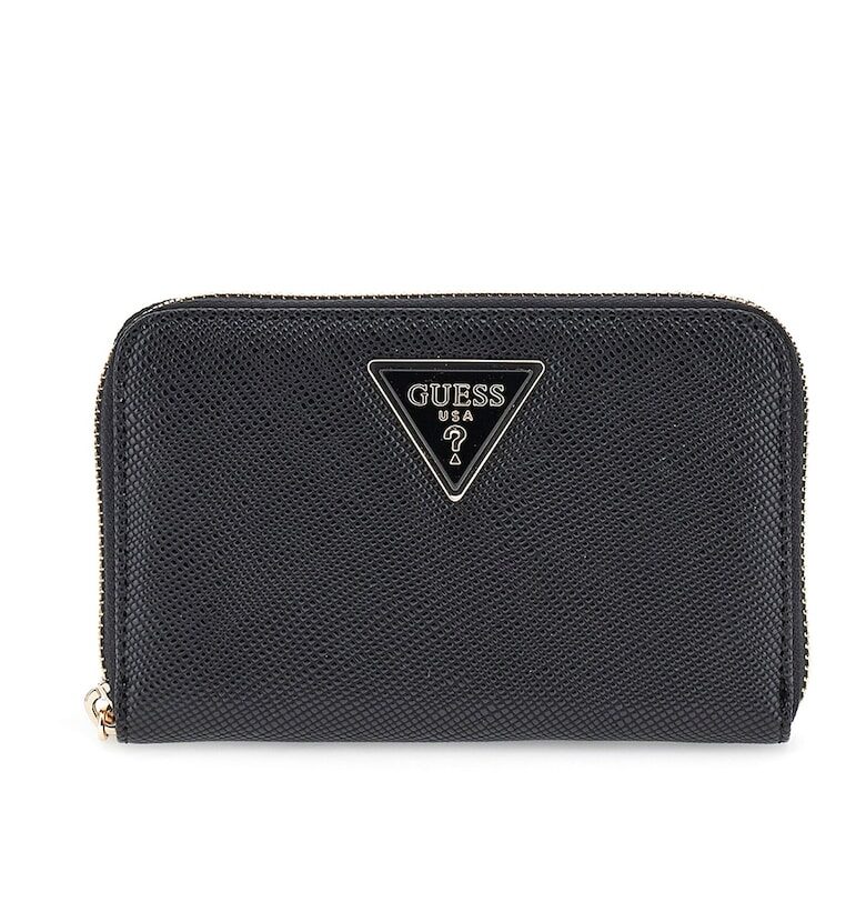 Портмоне от еко кожа с релеф Сафиано с метално лого - Черен GUESS