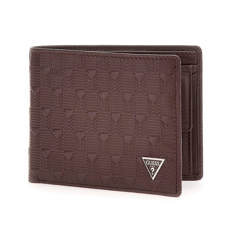 Портфейл Madrid с двойно прегъване и релеф - Кафяв GUESS