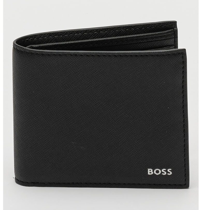 Портфейл Zair от кожа Сафиано с прегъване - Черен BOSS