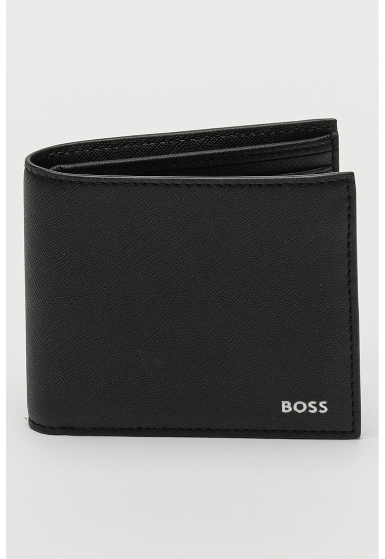 Портфейл Zair от кожа Сафиано с прегъване - Черен BOSS