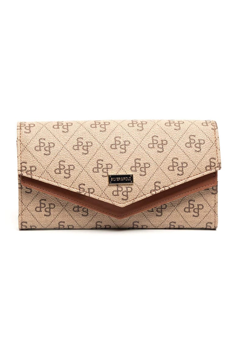 Портфейл от от еко кожа с шарка - Карамел/Светло бежово SilverPolo