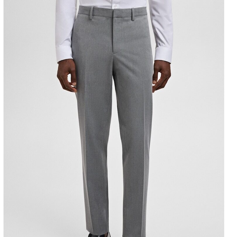 Прав панталон с миди талия - Сив Mango