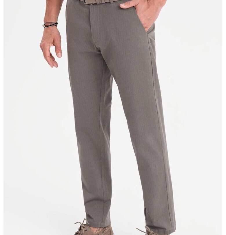 Прав панталон със средновисока талия - Сиво-бежов OMBRE