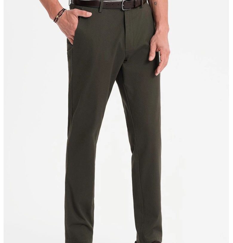 Прав панталон със средновисока талия - Тъмнозелен OMBRE