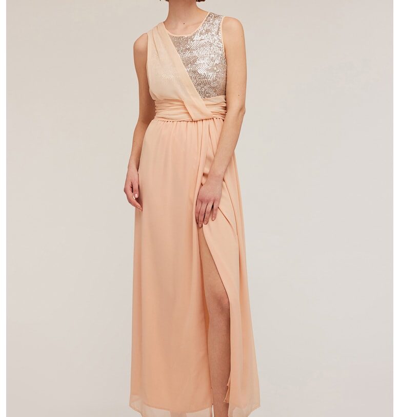 Права дълга рокля с пайети - Златист/Бледооранжев Motivi