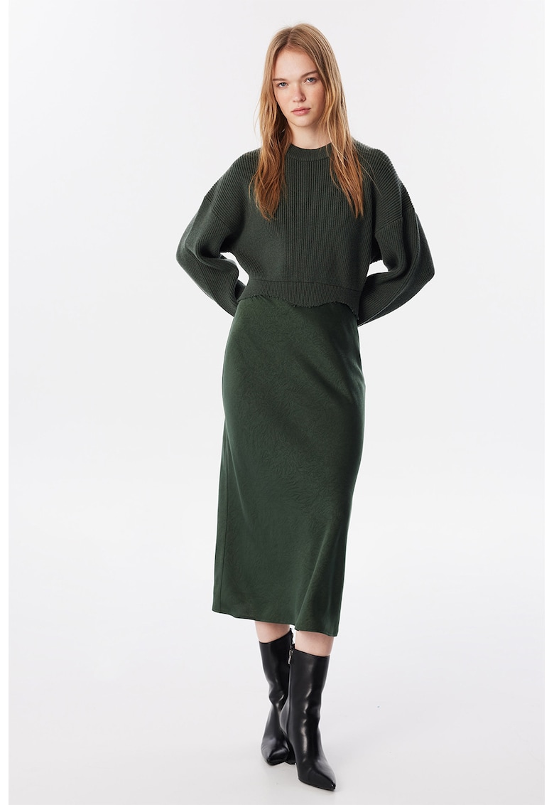 Права миди рокля с дизайн 2 в 1 - Аква зелено TWIST