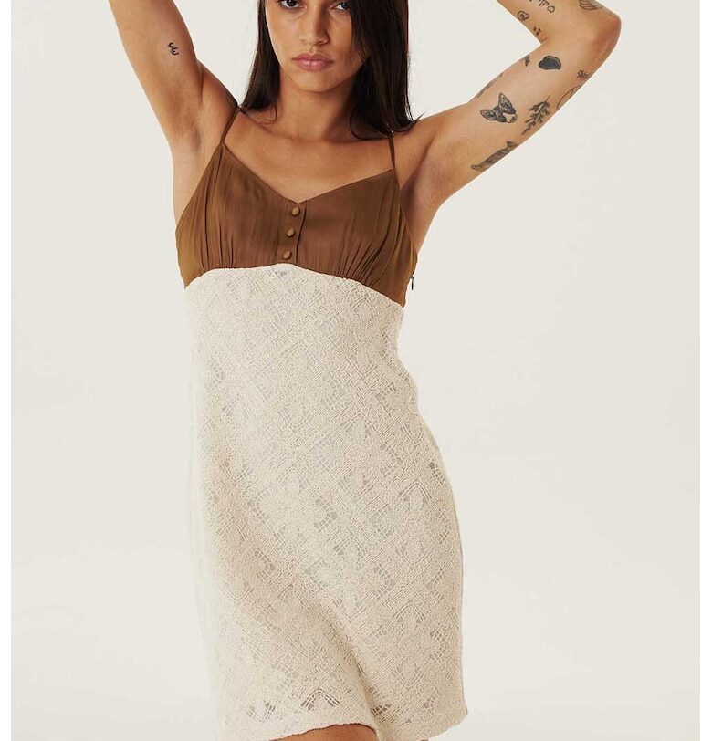 Права миди рокля с тънки презрамки - Кафяв/Бежов TWIST