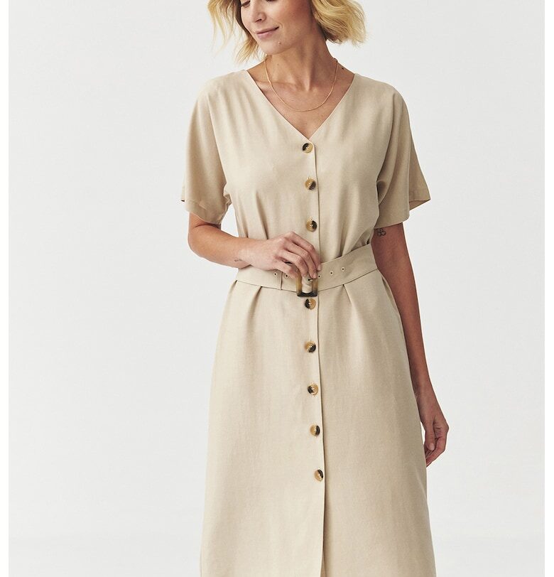 Права миди рокля с шпиц - Светло бежово Tatuum