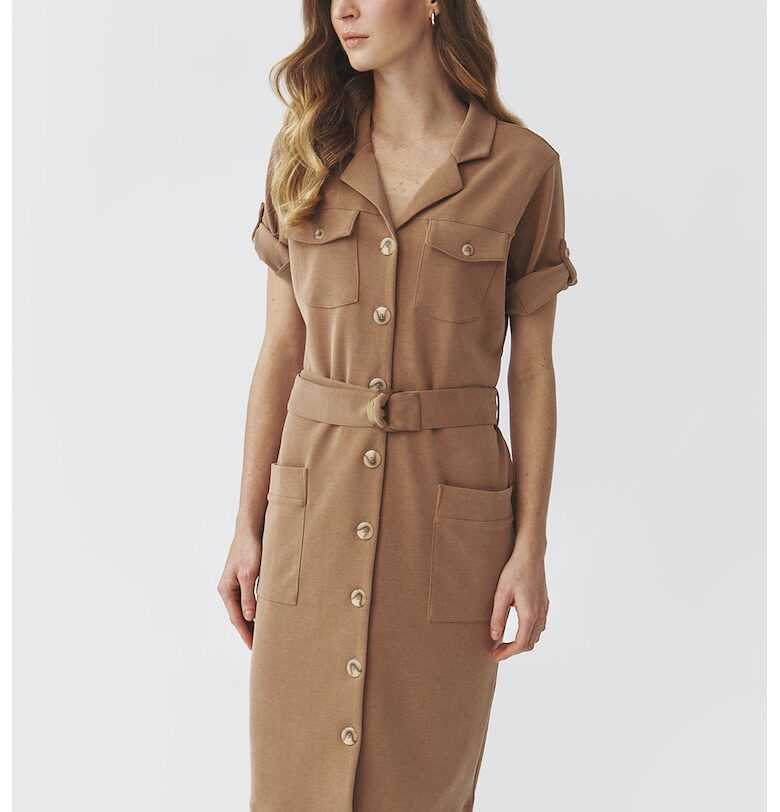 Права миди рокля с шпиц и джобове - Бежов Tatuum