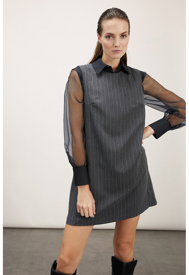 Права раирана рокля с джобове встрани - Сив Motivi