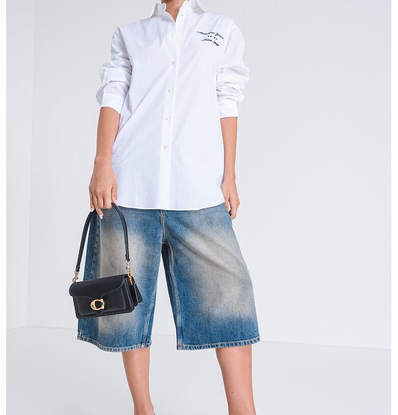 Права риза с бродирано лого - Бял/Черен Moschino Jeans