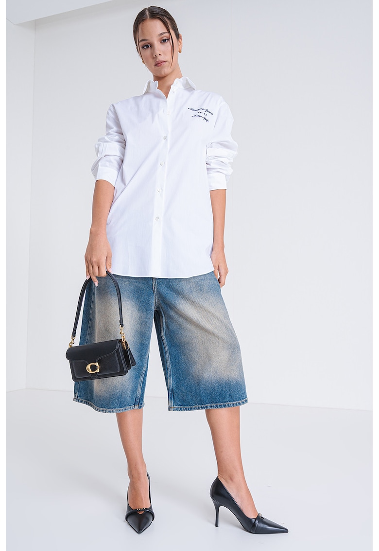 Права риза с бродирано лого - Бял/Черен Moschino Jeans