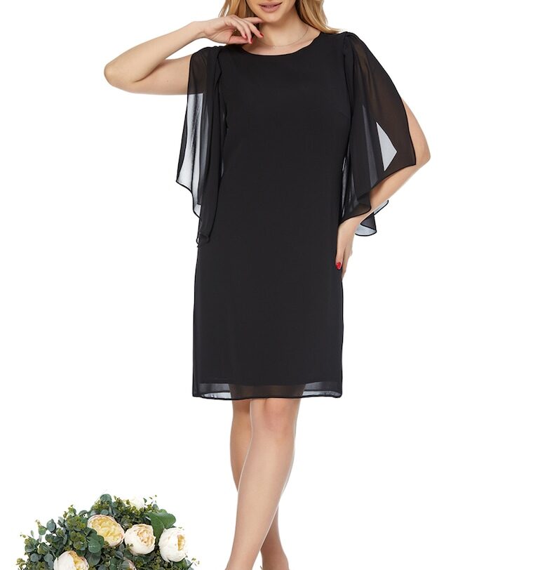 Права рокля Nice с разкроени ръкави - Черен BAROCCA