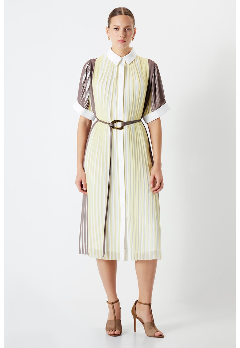 Права рокля на райе - Жълт/Тъмнокафяв Ipekyol