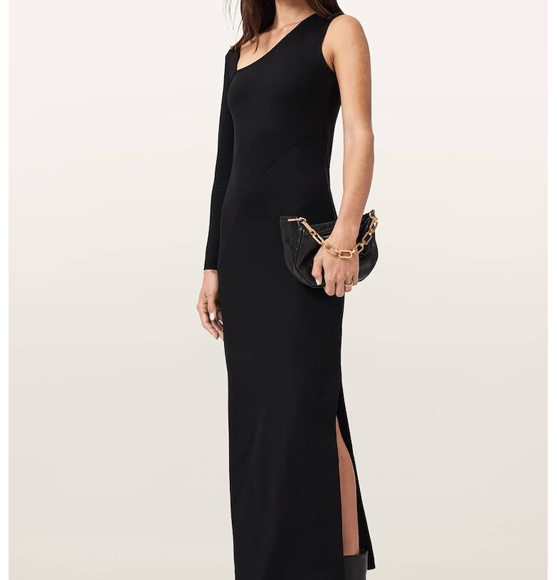Права рокля с асиметрично деколте и странична цепка - Черен AllSaints