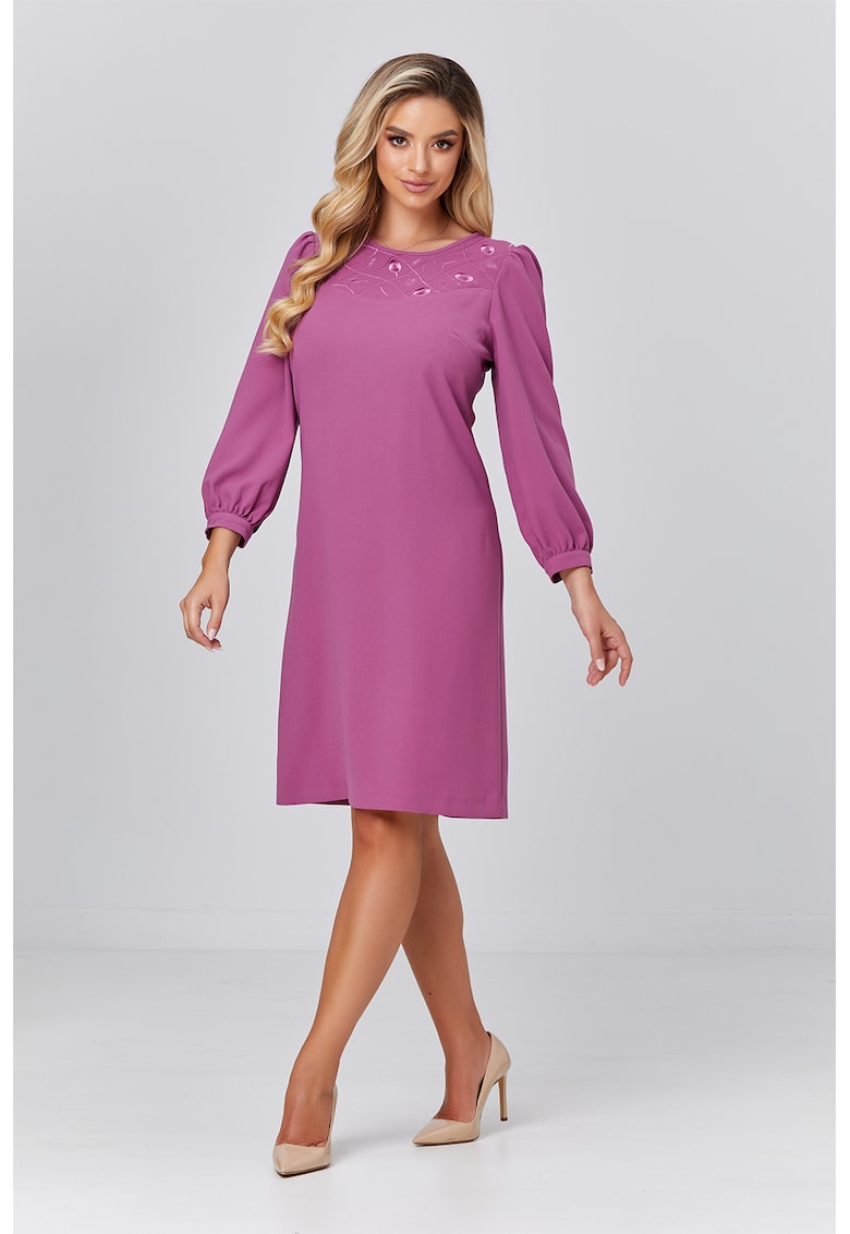 Права рокля с бродерии - Лилав BAROCCA