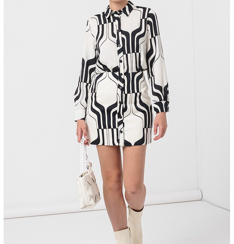 Права рокля с десен - Черен/Крем Marella