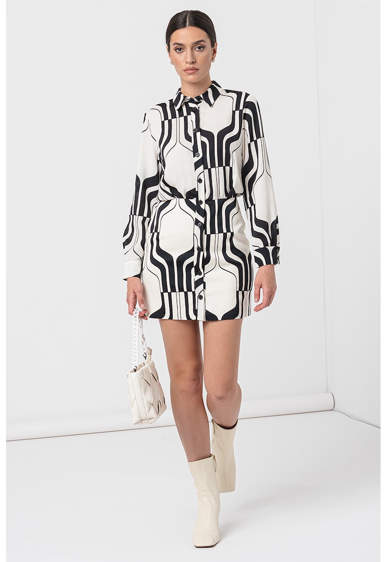 Права рокля с десен - Черен/Крем Marella