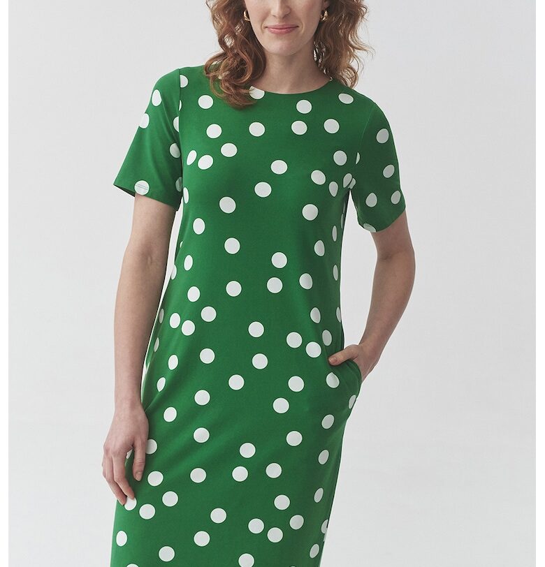 Права рокля с джобове - Зелен/Бял Tatuum