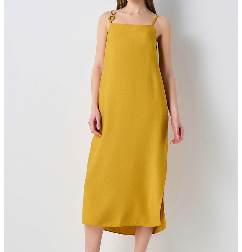 Права рокля с лен - Синапено жълто Ipekyol