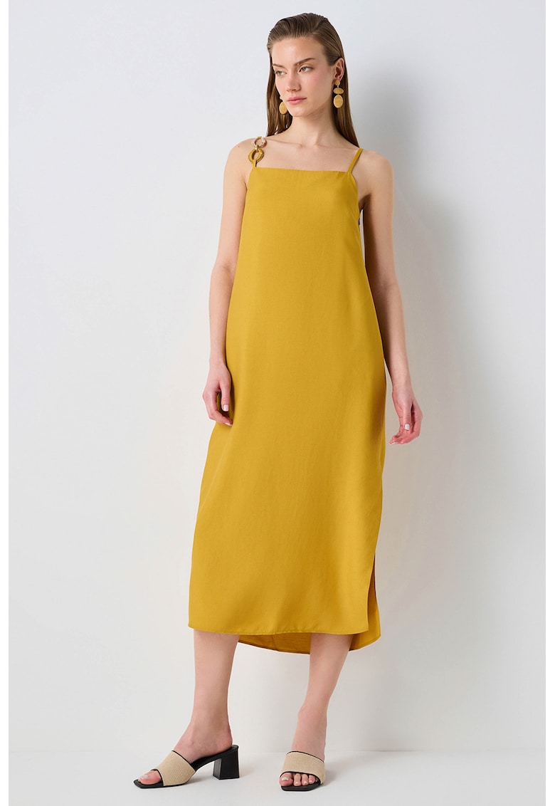 Права рокля с лен - Синапено жълто Ipekyol